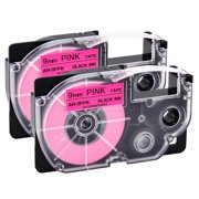 GREENCYCLE 2 Pack Compatible for Casio XR-9FPK XR9FPK Black on Fluorescent Pink Label Tape for KL-120 KL-60 KL-100 KL750 KL780 KL2000 KL7000 KL7200 KLP1000 Label Maker 9mm 3/8 Inch x 5.5m 18 Feet