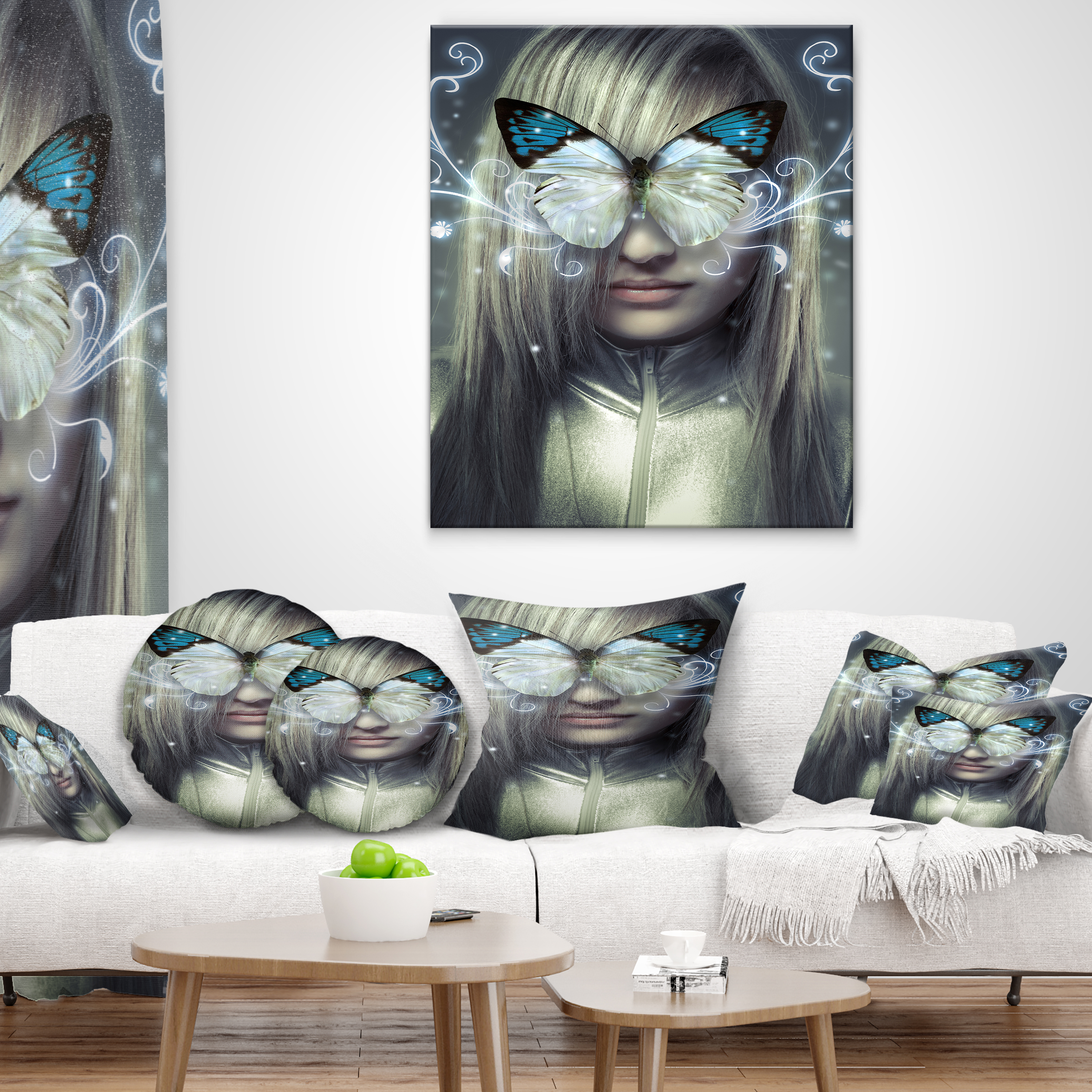Designart Serious Young Blonde - Abstract Portrait Throw Pillow - 16x16