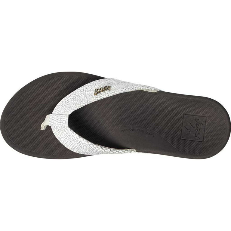 Women's Reef Ortho-Spring Flip Flop Brown/White Recycled PET/Vegan Leather  8 M
