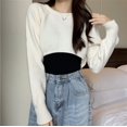 thumbnail image 3 of Suéter corto para mujer, blusa holgada de manga larga con cintura alta y medio corte hasta el ombligo para primavera y otoño, 3 of 5