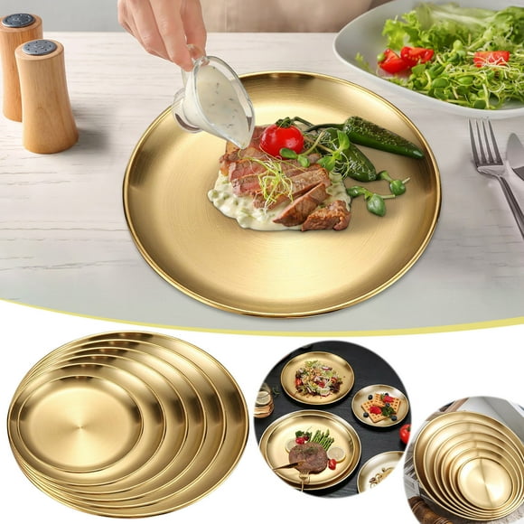 zanvin Plates !Kitchen Organization,Stainless Steel Thickened Barbecue Plates Disc Cake Plates Western Dessert Plates 6pcs