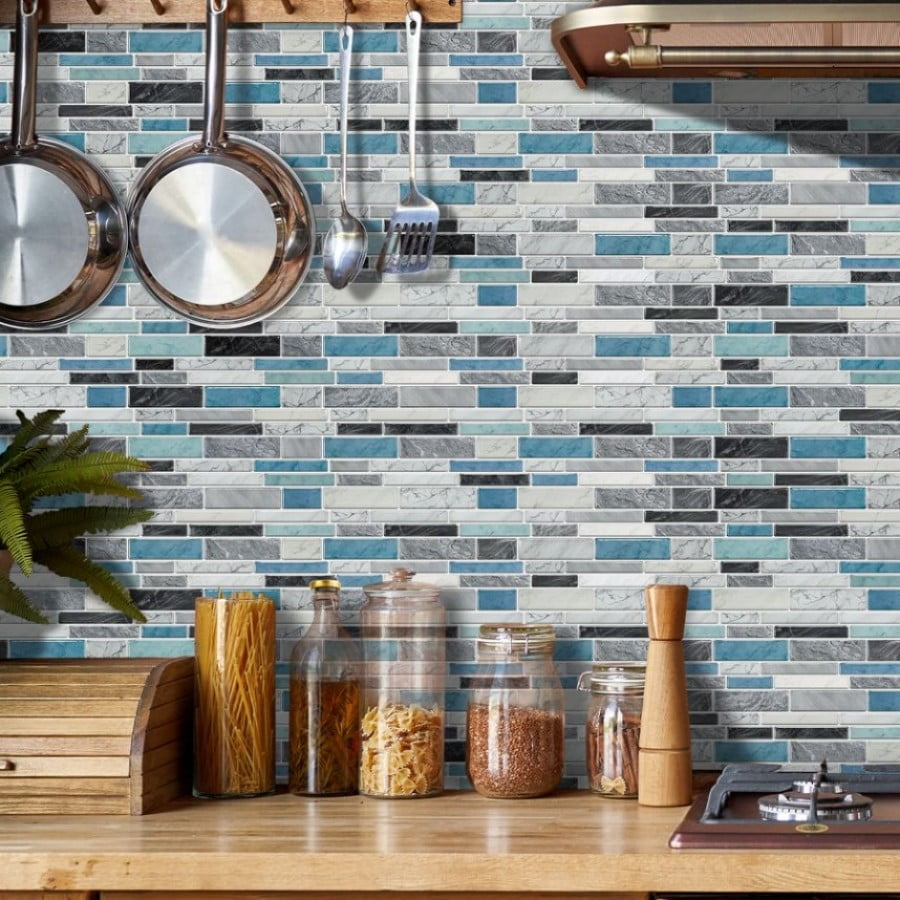 Peel and Stick Backsplash Wall Tiles,Self-Adhesive,Oil Proof,Waterproof, Removable Wall Panels for Kitchen & Bathroom,Modern Design, Easy Install (9.68x4.72 inch,48 Pack)