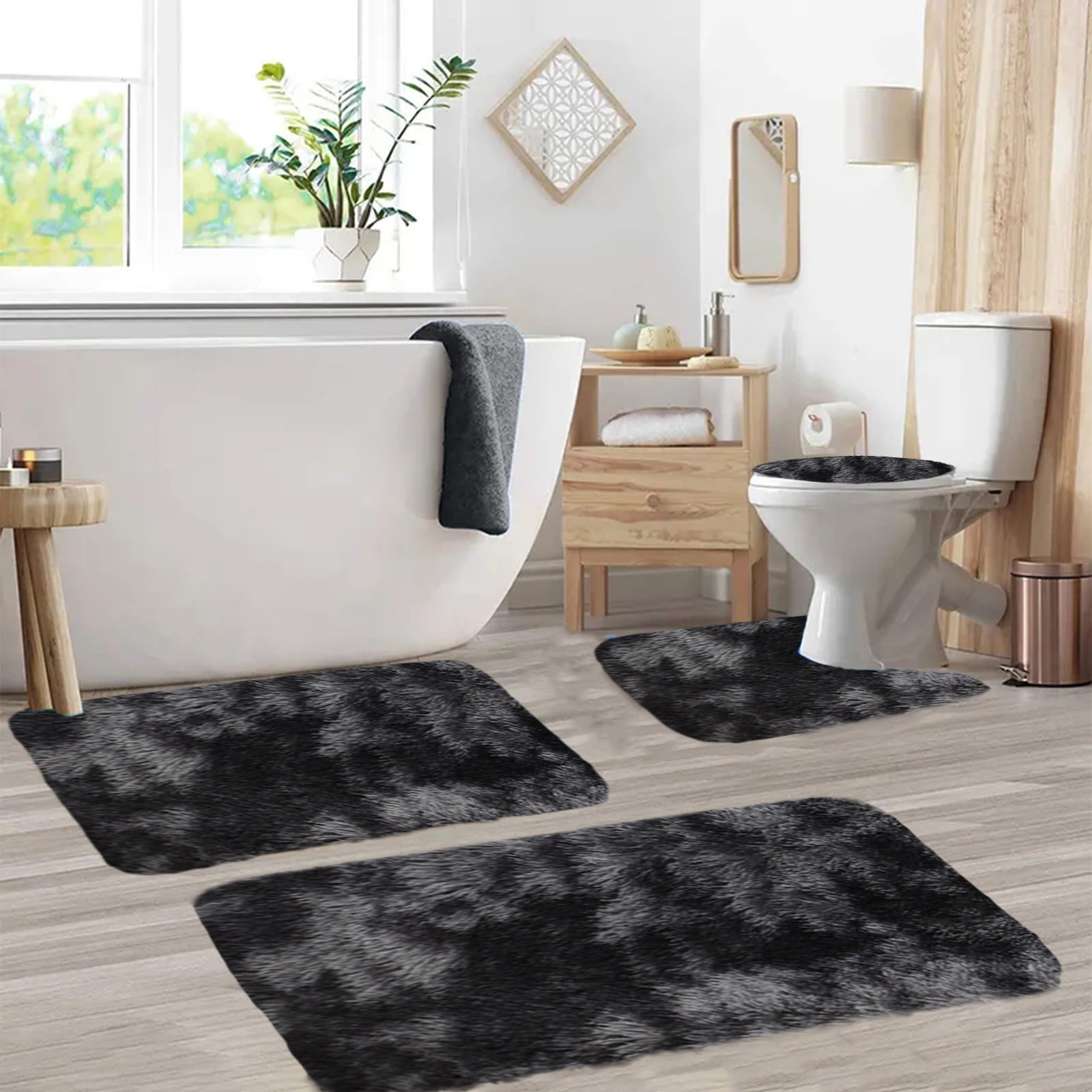 BVXEEP Bath Mat, Bathroom Rug, Mixed Colors Bath Mats 4 Set Bathroom Rugs for 4 Pcs Toilet Mats Universal Soft Comfortable Water Absorption Non-Slip Thick Machine Washable Easy Dry Dark Color