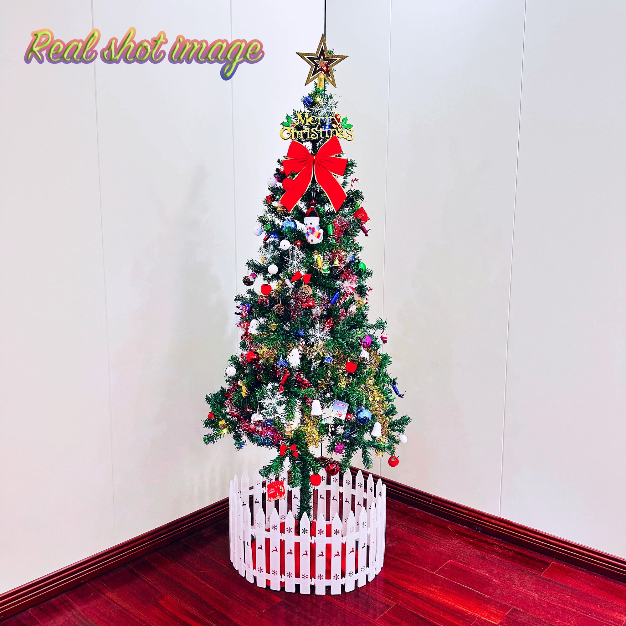 6ft Prelit Thick Hybrid Christmas Tree with 109 Pendants LED Lights Tree Skirt Guardrail Indoor Decor