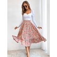thumbnail image 2 of Gartered High Waist Floral Print Midi Skirt Below Knee Length, 2 of 3