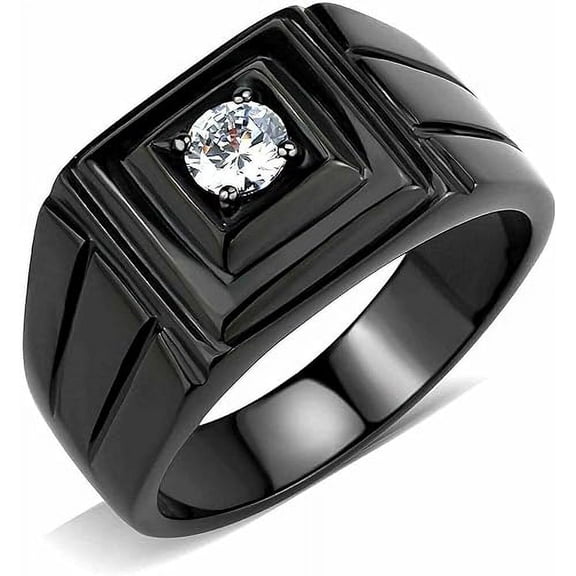 beryl_creation Men's 0.25 Ct Round Cut White Diamond Wedding Engagement One Stone Pinky Ring 14K Black Gold Plated 925 Sterling Silver -4