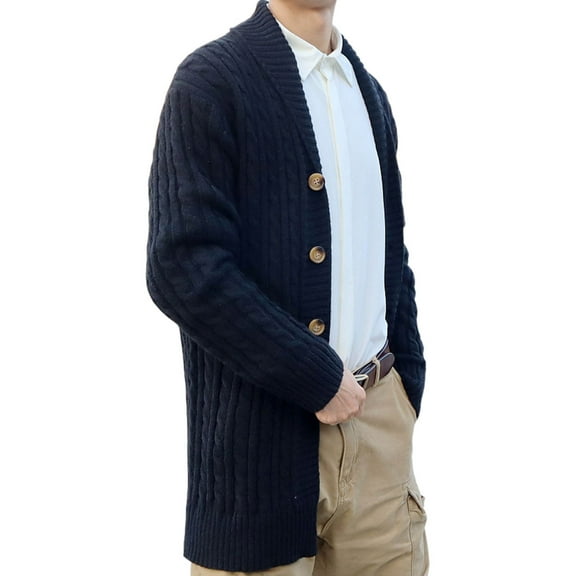 Turilly Men's Button Turn-down Collar Knitwear Long Sleeve Cardigan Sweater Woolen Coat