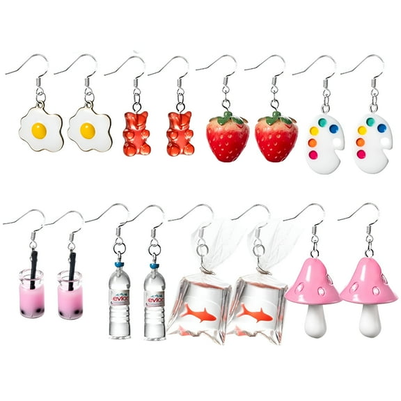 DESIGNICE 8 Pairs Funny Weird Dangle Earrings Kidcore Indie Aesthetic Jewelry
