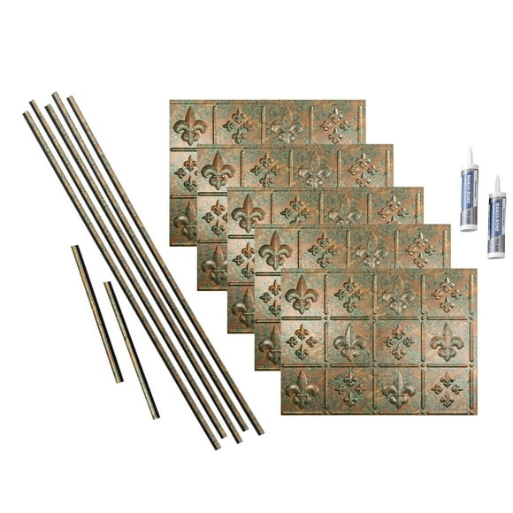 FASÄDE Fleur de Lis Decorative Vinyl Backsplash 15 sq ft Kit in Copper Fantasy