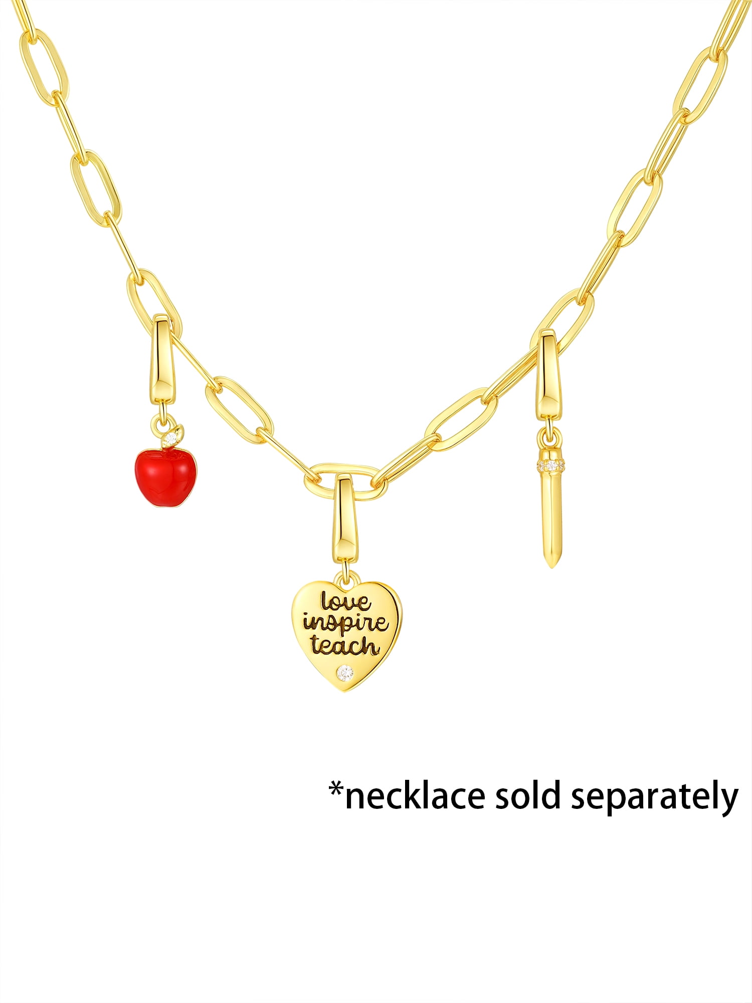 Brilliance Fine Jewelry Simulated Diamonds Teacher Charm Set in 14KT Gold Plated Sterling Silver