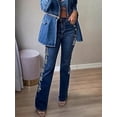 thumbnail image 5 of ROAD MARKINGS Women's Flare Jeans with Printing Side Design, Dark Blue Denim, Boot Cut (US, Alpha, Small, Regular, Regular, Dark Blue), 5 of 5