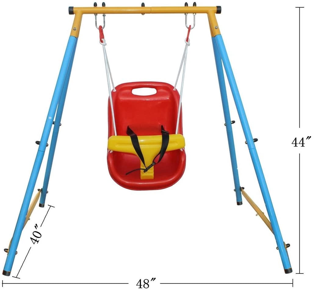 Baby Toddler Indoor/Outdoor Metal Swing Set (Blue, Red, Yellow)