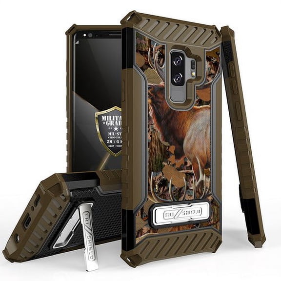 Galaxy S9 Plus / Galaxy S9  Case, Trishield Durable Shockproof High Impact Rugged Armor Phone Cover with Kickstand for Samsung S9  Only White/Printed Elk Outdoors Camo