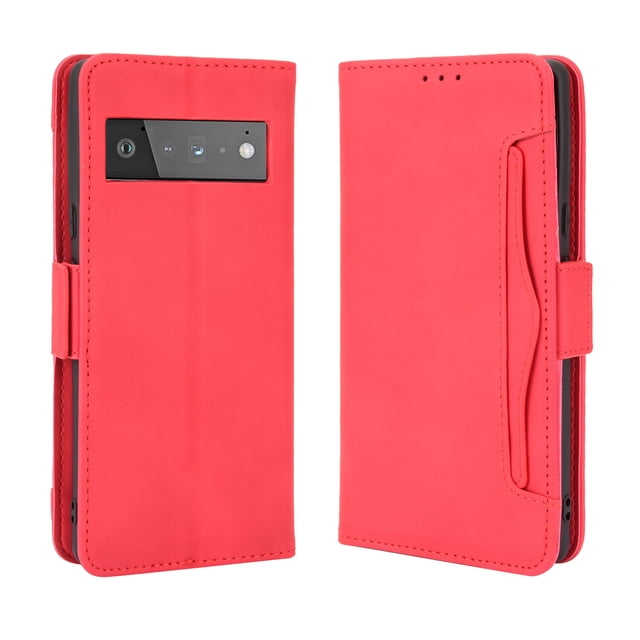 Case for Google Pixel 6 Pro Cover Adjustable Detachable Card Holder Magnetic closure Leather Wallet Case - Red