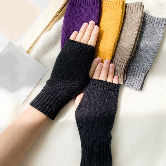 Sales 2026 Cold Weather Fingerless Gloves GIJNRIUIUA Under $4 Women Autumn and Winter Cute Solid Color Half Knitted Gloves Black Gloves & Mittens