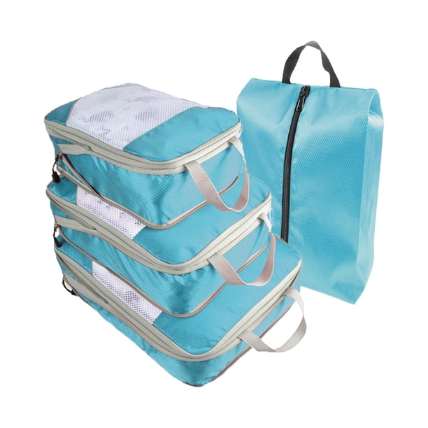 Qarigey 4 paquetes/lote viaje con facilidad usando cubos de embalaje de compresión de viaje fáciles de empacar y viajar Envolturas para manijas de equipaje azul