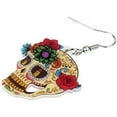 thumbnail image 4 of Sugar Skull Earring Earrings Acrylic Dia De Los Muertos Goth Dangle Goth Gothic Mexican Spanish Flower Design, 4 of 5