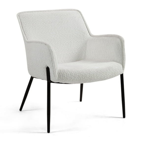 Ayame Beige Boucle Accent Chair with Black Iron Legs