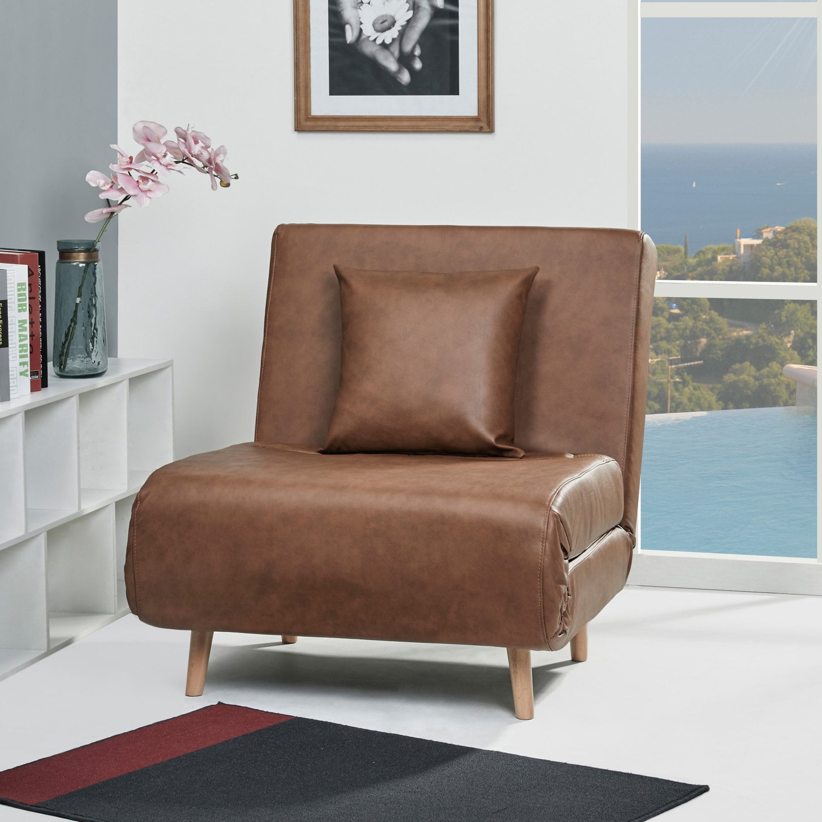 Vista Faux Leather Convertible Chair, Leather Chair Sleeper