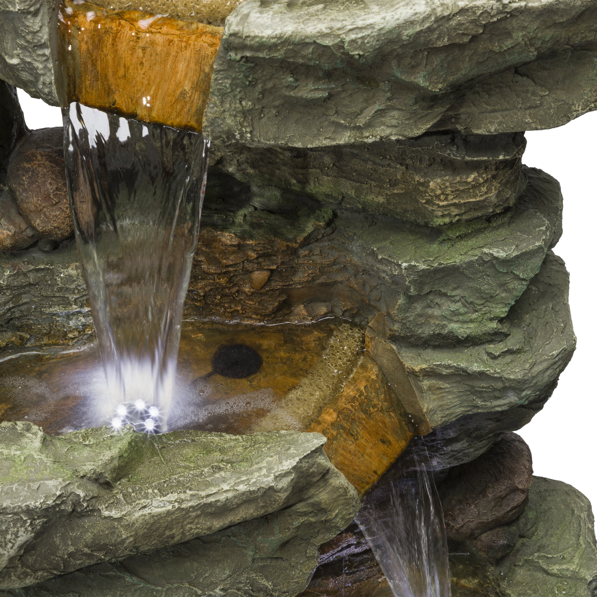 Alpine 39" Outdoor Multi-Tier Stone Tower Waterfall Electric Fountain with LED Lights