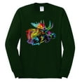 thumbnail image 2 of Wild Bobby, Colorful Rainbow Moose Head Wildlife Animal Lover Mens Long Sleeve Shirt, Forest Green, 2XL, 2 of 3