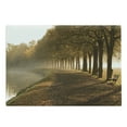 thumbnail image 1 of Tree Cutting Board, Walkway at the Canal in Morning Mist Foggy Blurry Day Relaxing Spot in City Picture, Decorative Tempered Glass Cutting and Serving Board, Large Size, Orange Brown, by Ambesonne, 1 of 1
