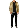 thumbnail image 2 of INSPIRE CHIC Holographic Jacket for Men's Metallic Long Sleeve Stand Collar Party Disco Shiny Jackets M Golden, 2 of 5