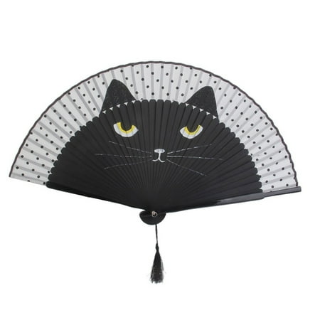 

Summer Cat Silk Bamboo Hand Painted Cartoon Cat Folding Fan Party Favour (Black)