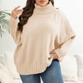 thumbnail image 2 of QIYAGBSA Plus Size Sweater for Women Oversized Batwing Sleeve Turtleneck Ribbed Trim Casual Fall Winter Pullover (Beige 2XL), 2 of 6