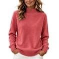 thumbnail image 2 of CBASIHI Womens Sweater Mock Neck Casual Knitted Long Sleeve Fall Sweater for Women Watermelon Red L, 2 of 7
