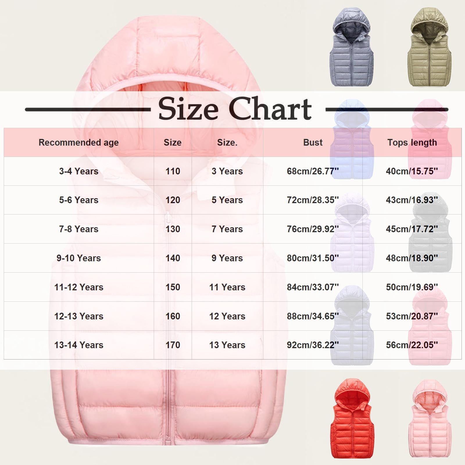 Gilet D'hiver Sans Manches Pour Enfant - Matelassé Chaud - Fermeture éclair Facile - Fille Et Garçon - 6