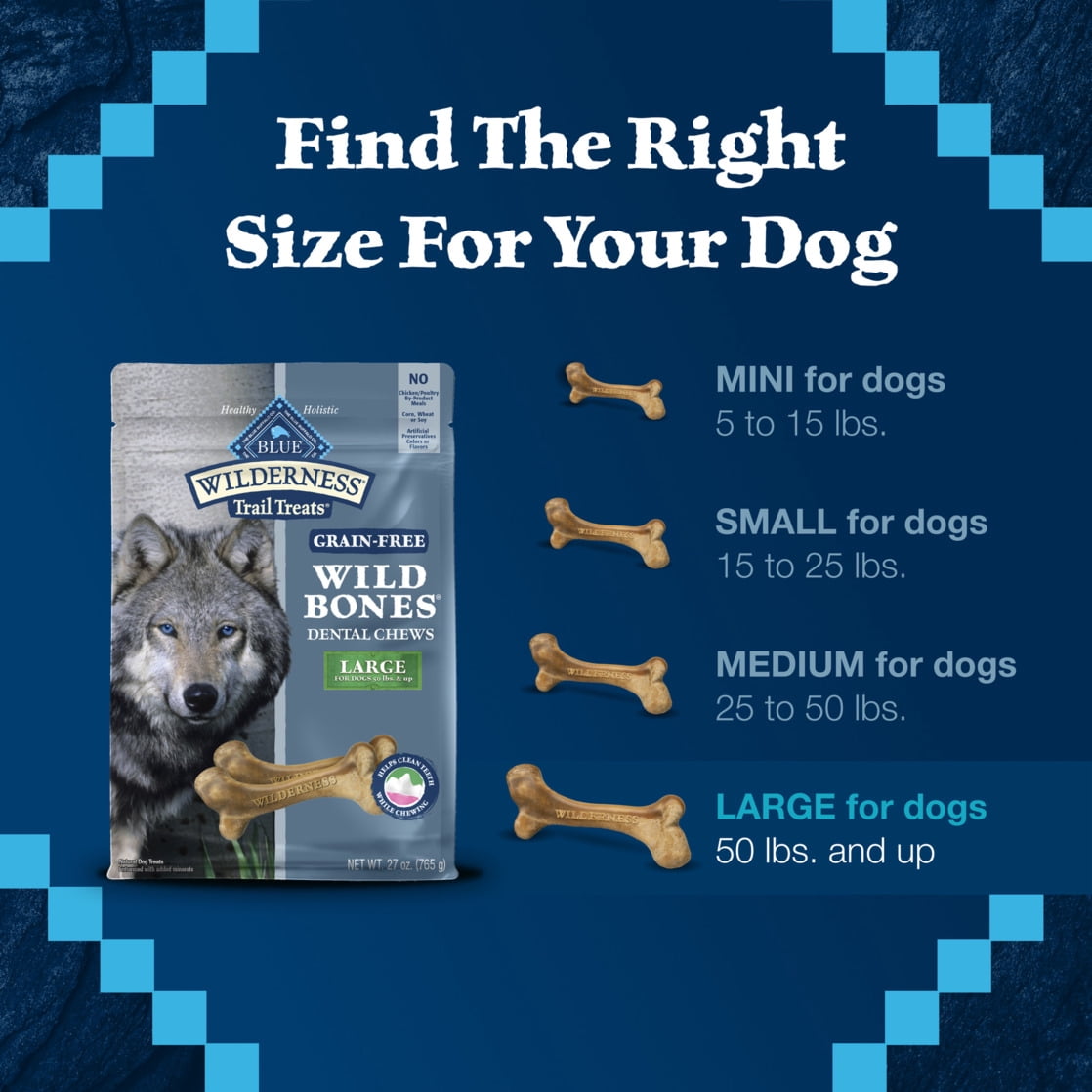 Blue Buffalo Wilderness Wild Bones Dental Chews Dog Treats, Large, 27-oz Bag
