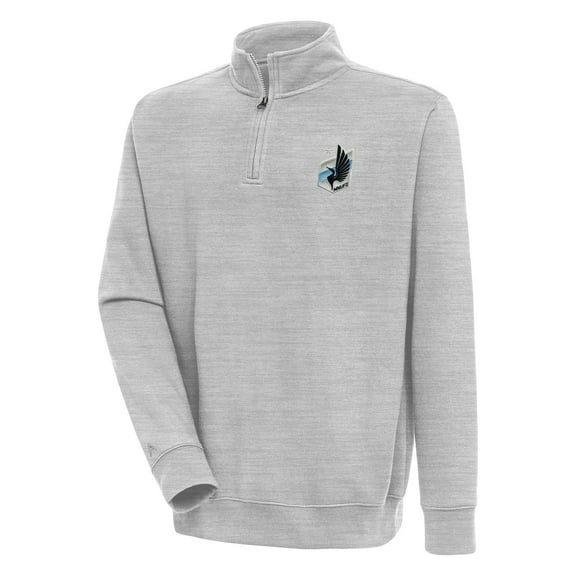 Men's Antigua Heather Gray Minnesota United FC Victory Quarter-Zip Pullover Top