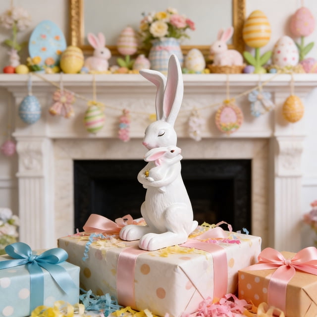 yulier Easter Bunny Figurine, Resin Rabbit Statue Ornament for Home Table Centerpiece, Mantel, Shelf, Spring Easter Decorations, Easter Gifts