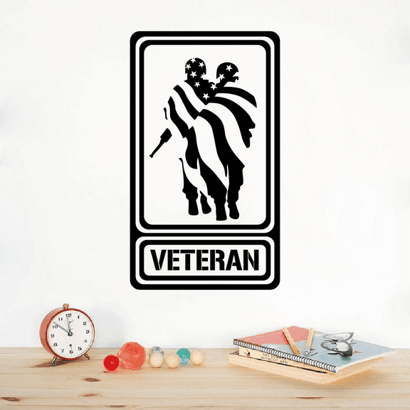 Veteran - American Soldiers Military Troops Veteran Heroes U.S. Army Silhouette Vinyl Wall Art Sticker Wall Decal for Home House Room Bedroom Kids Room Play Area Wall Design Décor Size (30x22 inch)