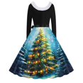 thumbnail image 4 of RKSTN Robes pour Femmes Robe Manches Longues Imprimé de Noël Patchwork en Fourrure Col en V Robe Rétro Ample, 4 of 4