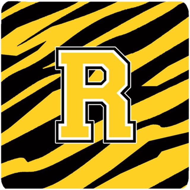 Carolines Treasures CJ1026-RFC Monogram - Tiger Stripe - Black Gold Foam Coasters- Initial Letter R - Set 4- 3.5 x 3.5 In.