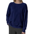 thumbnail image 1 of Women's Long Sleeve Ribbed Knit Pullover - Solid Color Polyester Sweatshirt, Casual Hoodless Top for All Seasons, 1 of 7