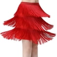 thumbnail image 3 of Falda de baile latino con borlas de tres capas, vestido suave para mujer, ropa de baile para fiesta en club Rojo Medio, 3 of 6