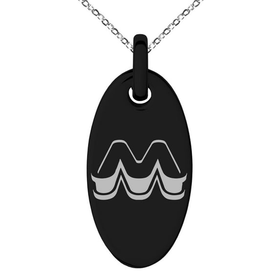 Stainless Steel Letter M Initial 3D Monogram Engraved Small Oval Charm Pendant Necklace