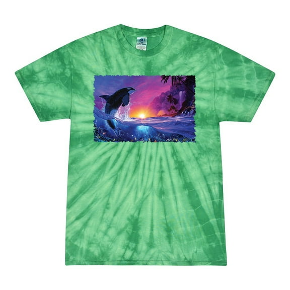 Wild Bobby, Jumping Whale During Beach Sunset, Animal Lover, Tie-Dye Tees, Spiral Kelly, Medium