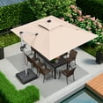 thumbnail image 2 of PURPLE LEAF 9 x 12FT Deluxe Rectangle Solar Powered LED Patio Umbrella with Base, Large Offset Cantilever Umbrella with 360° Rotation, Beige, 2 of 16