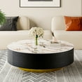 thumbnail image 2 of POVISON 39.37" Modern Drum Coffee Table with Oak Veneer, Sintered Stone Coffee Table with 2 Solid Wood Drawers, Fully Assembled, White, 2 of 7