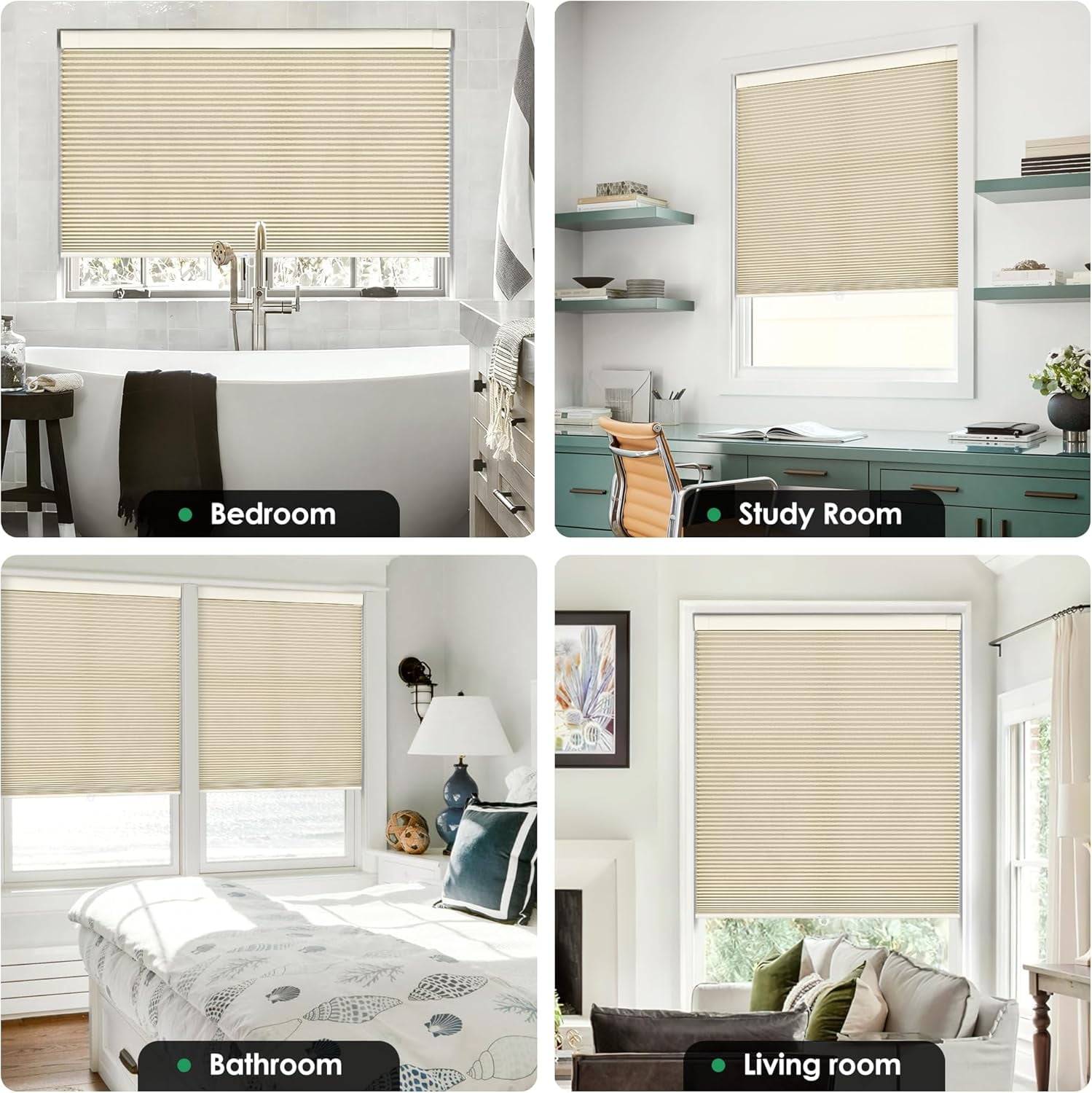 LazBlinds No Tools No Drill Cordless Cellular Shades, Blackout Light Blocking Honeycomb Shades for Home, Thermal Insulation Blinds for Windows, 36" W x 64" H, Beige