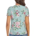 thumbnail image 3 of Fuzoiu Vintage Floral Print Women's V-Neck T-Shirt,Women's Short Sleeve Top, Comfortable for Work, Leisure, and Sports, 3 of 7