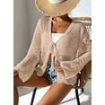 thumbnail image 5 of Womens Casual Cardigan Beach Long Sleeve Hollow Out Tie-Front Crochet Cardigan Khaki L, 5 of 7