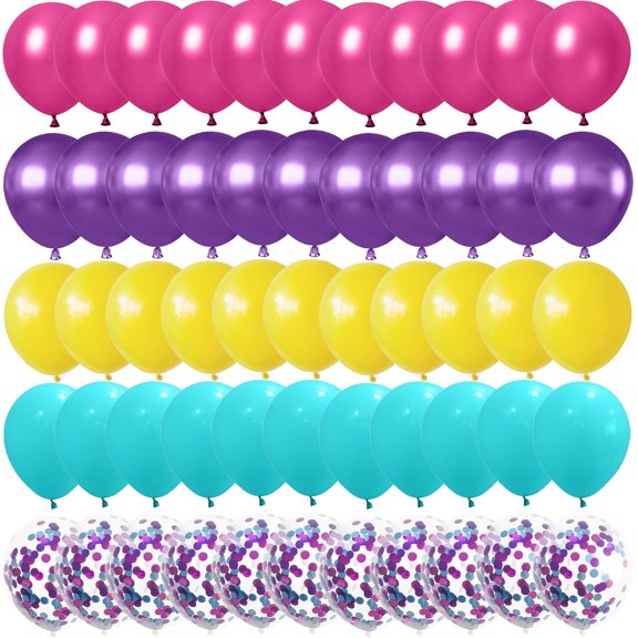 50pcs 12 Inch Hot Pink Blue Purple Balloons, Teal Blue Metallic Purple Yellow Confetti Balloon for Girls Baby Shower Birthday Wedding Party Decorations