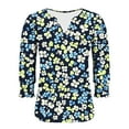 thumbnail image 6 of DeHolifer Womens T-Shirts Elegant Casual V-Neck Floral Printed 3/4 Length Sleeve Smocked Cuffs Dressy Blouse T-Shirts Blue L, 6 of 6