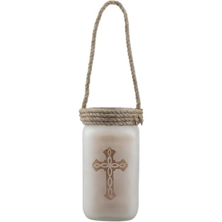 Painting Etched Glass Stonebriar Collection Large Frosted Glass Pillar Holder with Rope Detail and Cross Etching ()