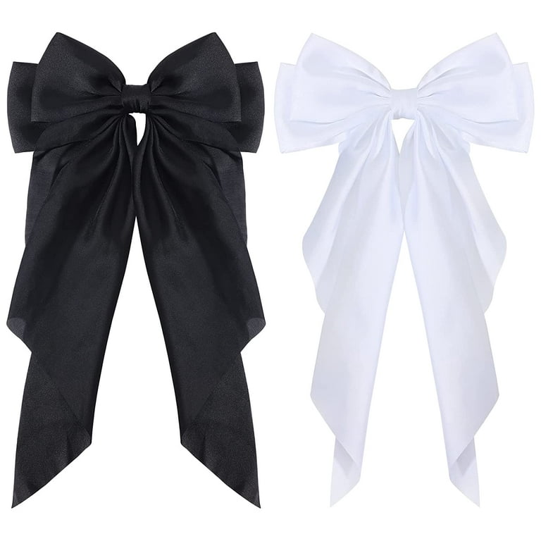 2PCS Satin Hair Bows for Women Large Hair Barrettes Ribbon for Girls Giant  Long Bow Hair Clips Ponytail Holder Silk Big Hair Clips Accessories for  Women(Black & White) 